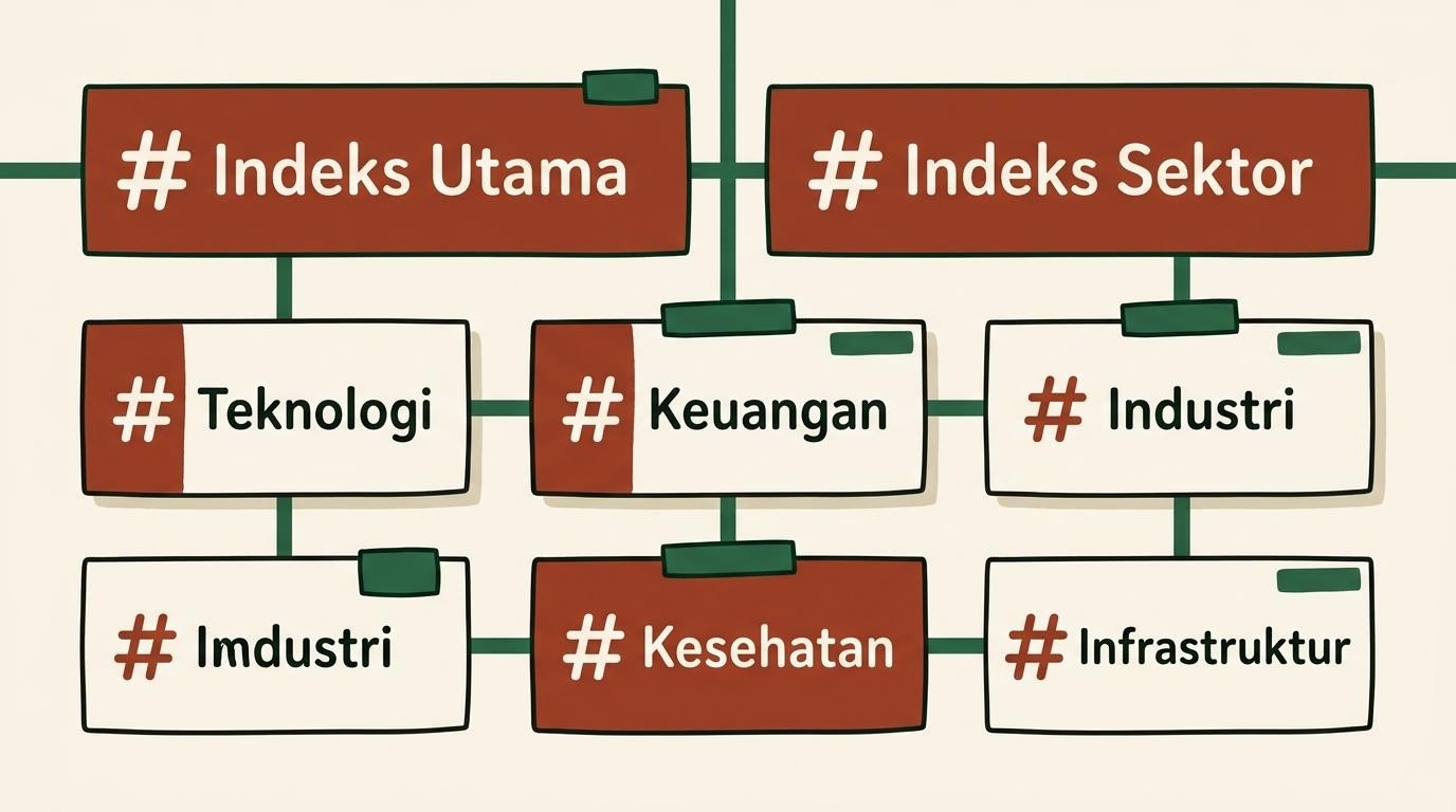 Komposisi kartu indeks edukatif untuk menjelaskan indeks pasar utama.